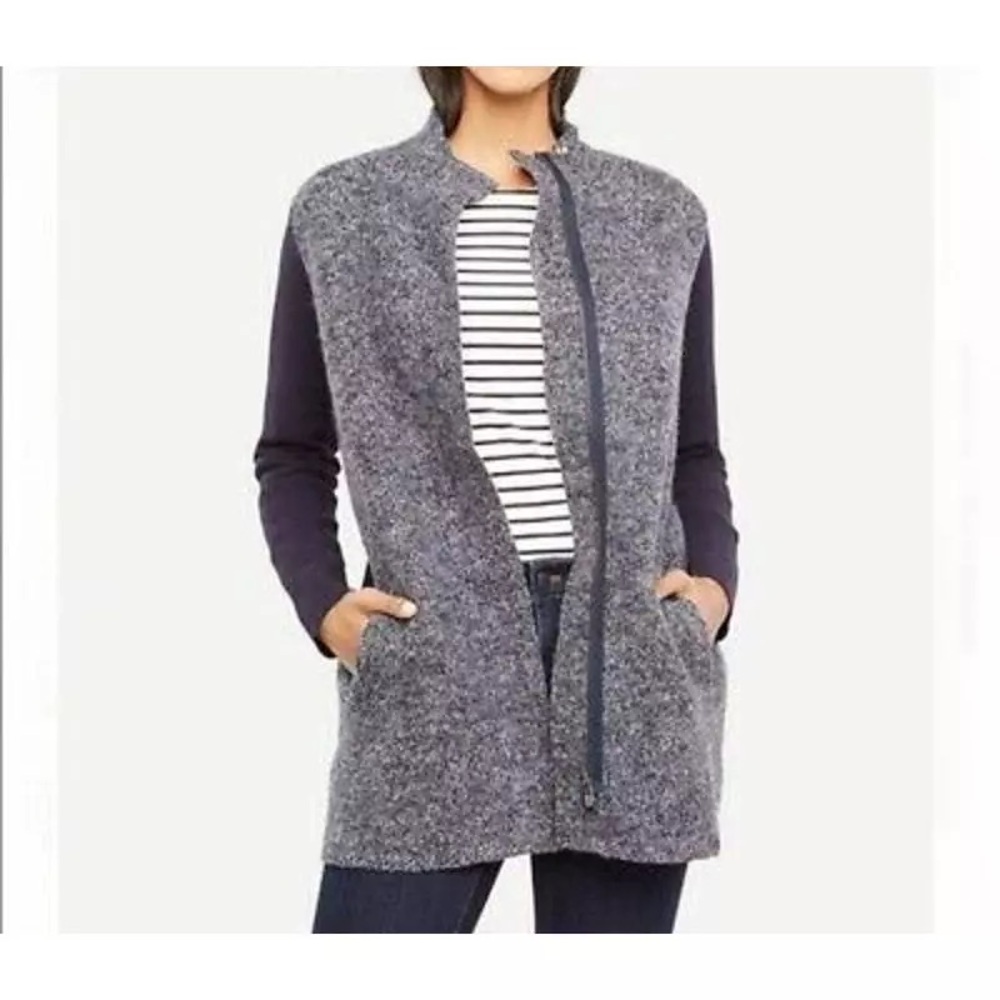 Ann Taylor Boiled Wool Zip Front Coatigan Navy S